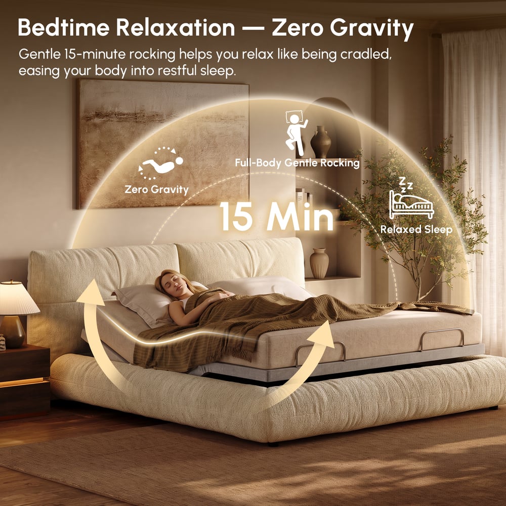 Performance Chenille Smart Bed Set with Adjustable Base, Massage & Zero Gravity. window image