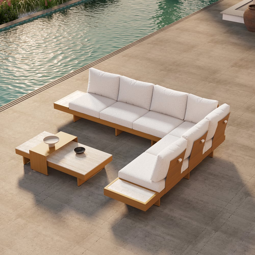 Tevara 4-Piece Outdoor Sintered Stone & Aluminum Modular Sofa Set with Coffee Table window image