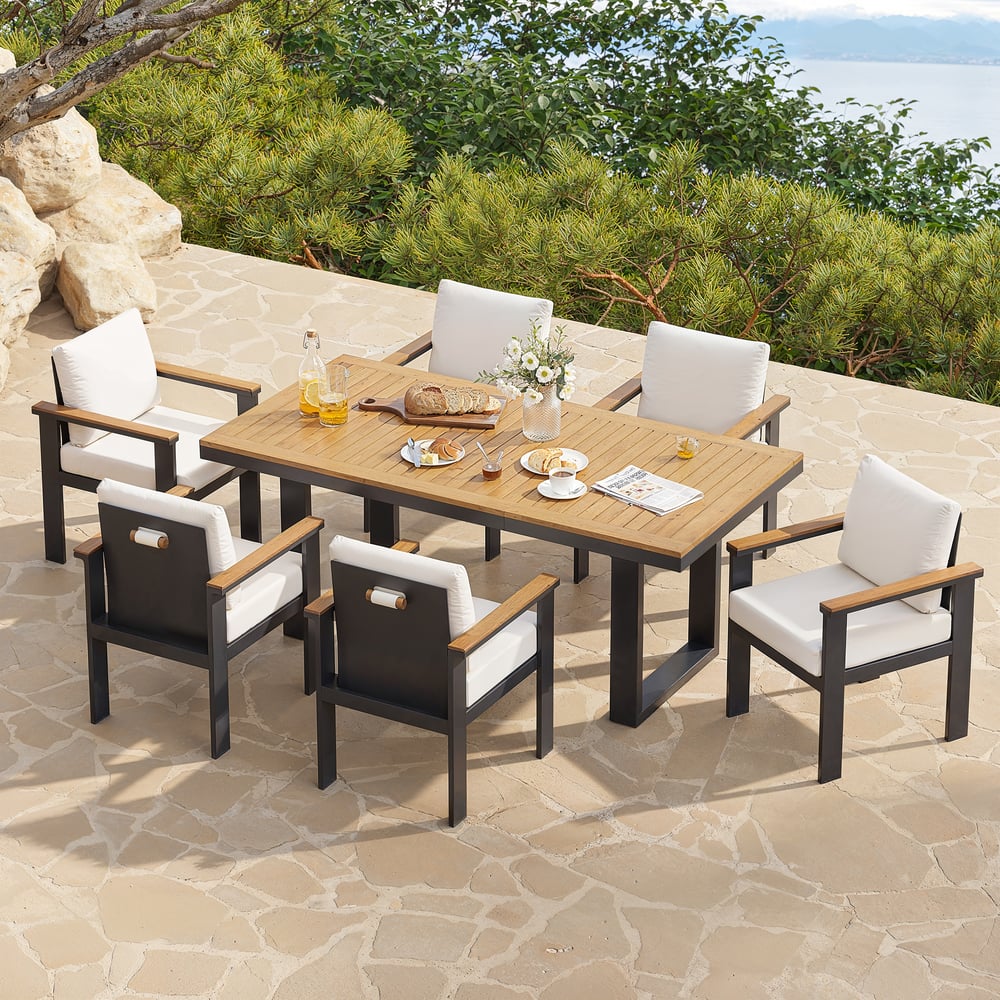 Tevara 6-Person Rectangle Teak & Aluminum Outdoor Patio Dining Table in Dark Gray window image