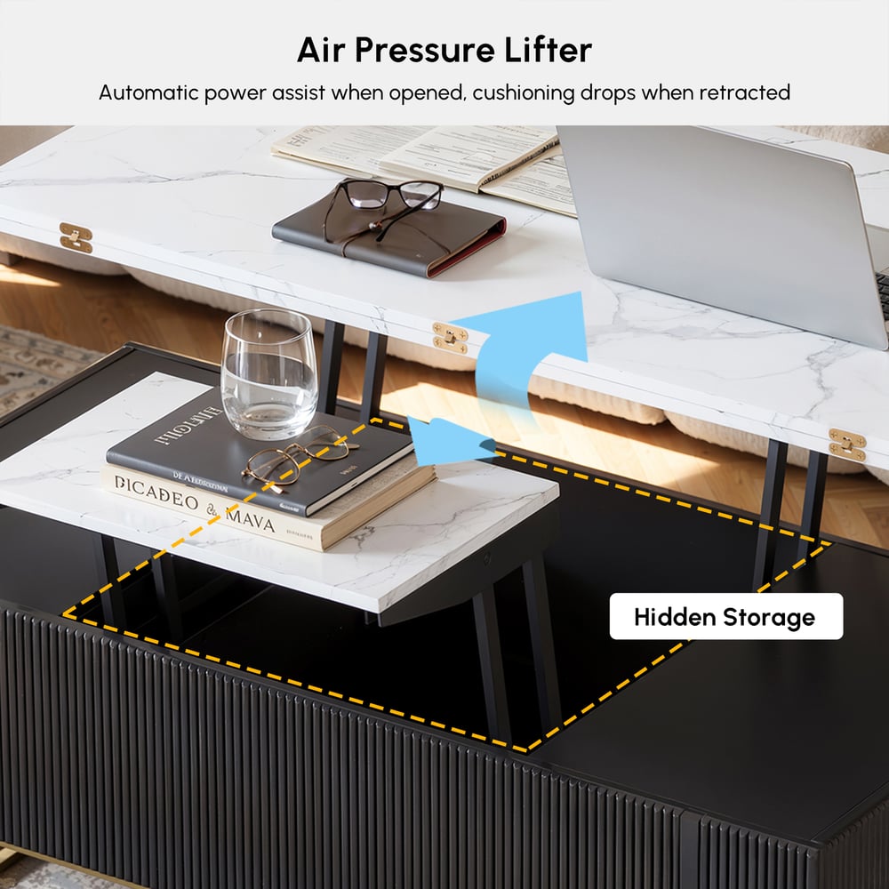 Grovyn 47" Fluted  Lift-Top Coffee Table with 2 Drawers window image