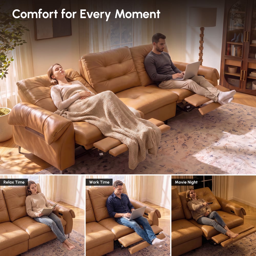 118" 3-Seater Genuine Leather Power Reclining Sofa with USB & Type-C window image