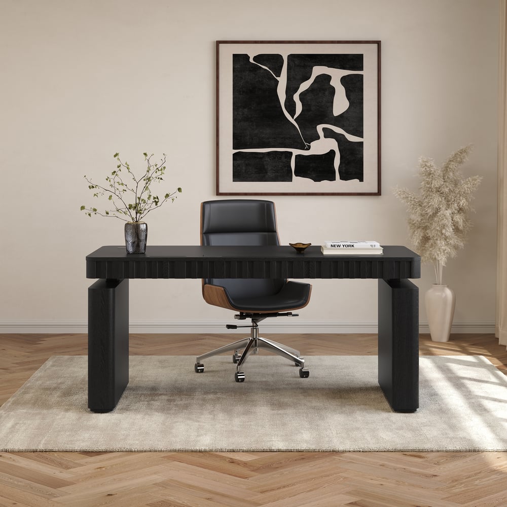 Aura 160 cm Black Fluted Electric Adjustable Standing Desk window image