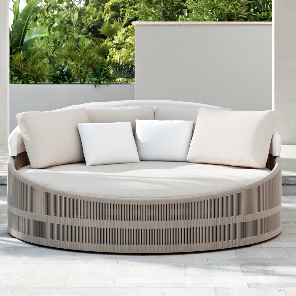 Costra Weatherproof Round Patio Daybed with Adjustable Canopy Ivory window image