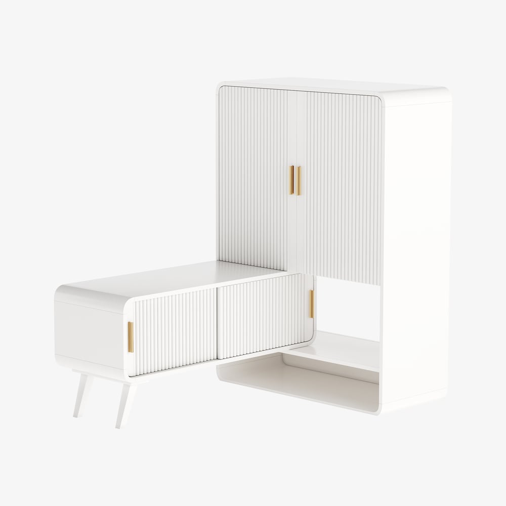 37" Warm White Shoe Storage Fluted Entryway Cabinet,Left Hand window image