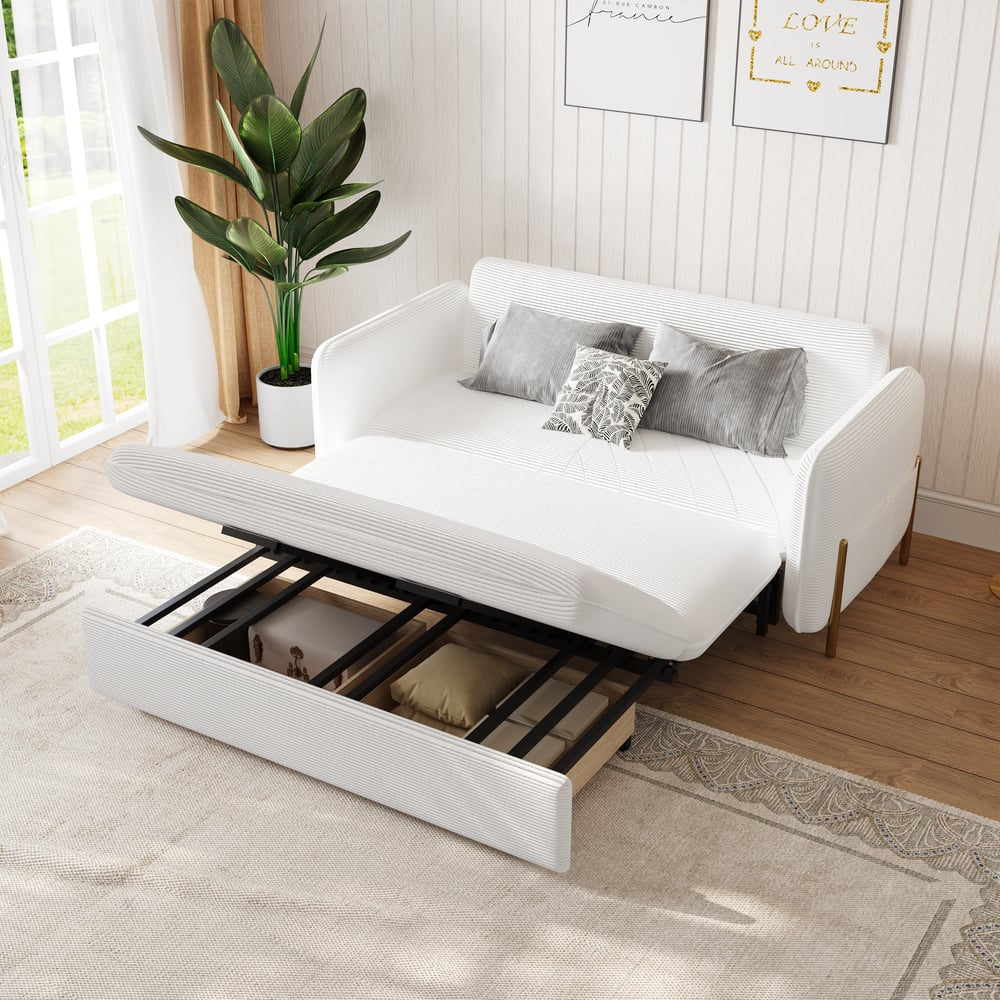 60" Queen 3-Seater Corduroy Convertible Sleeper Sofa window image