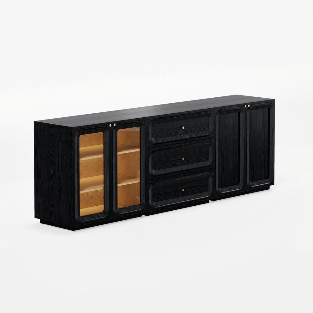 94" TV Stand with Chest Cabinet featuring storage and LED window image