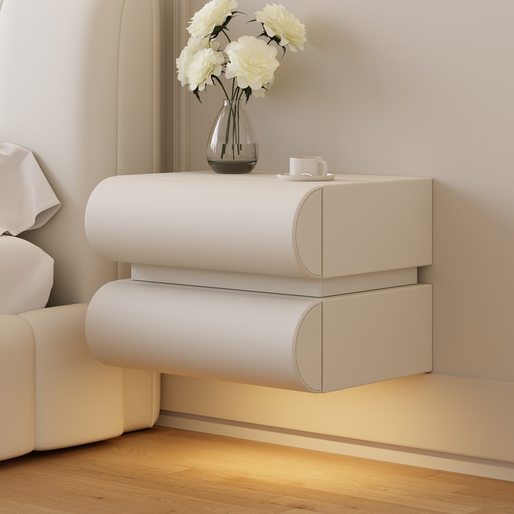 Comodino Smart Flottante in Pelle Humply con 2 Cassetti Immagine della finestra