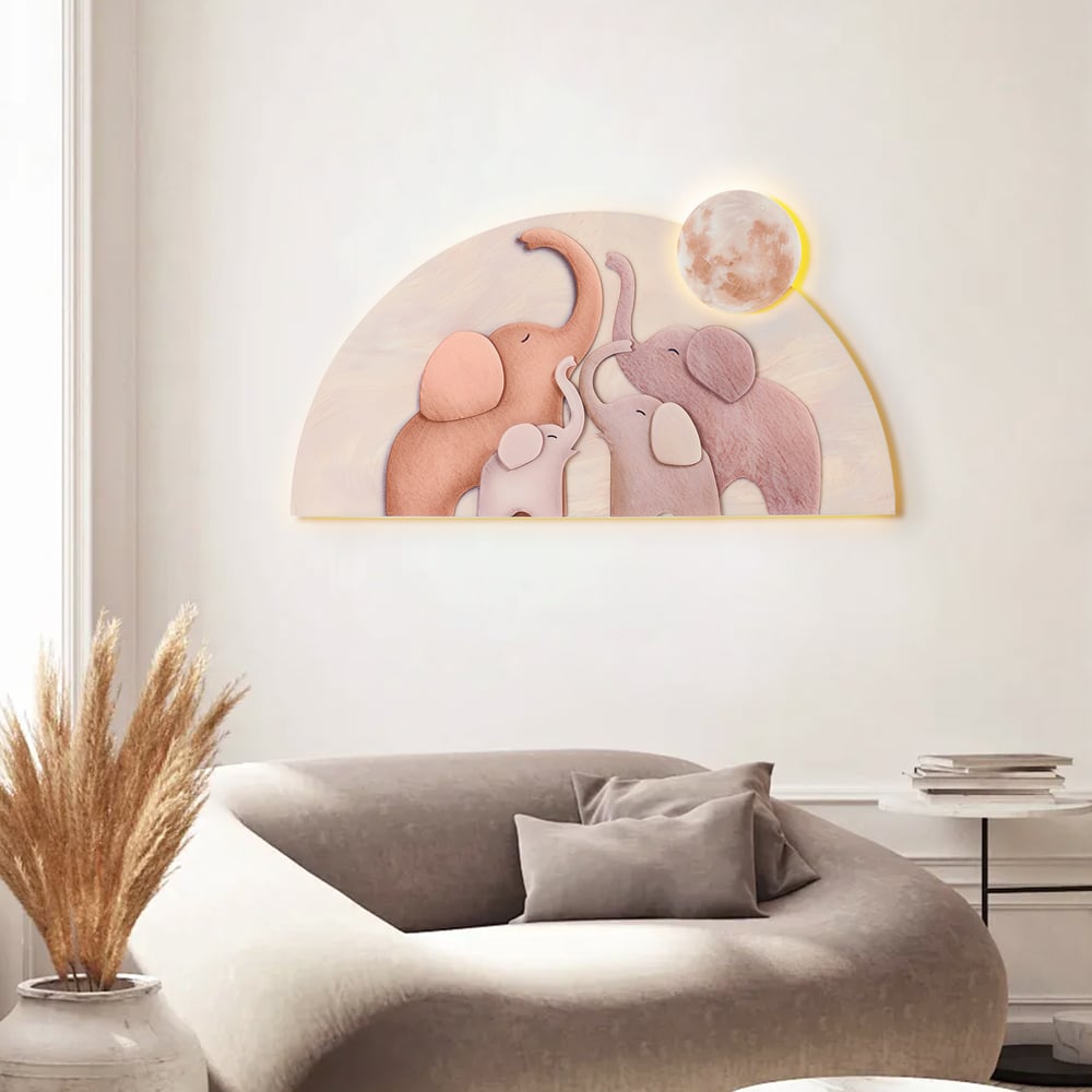 22" x 39" Arched LED 3D Acrylic Elephant Moon Wall Sculpture Art Decor Nursery Bedroom window image