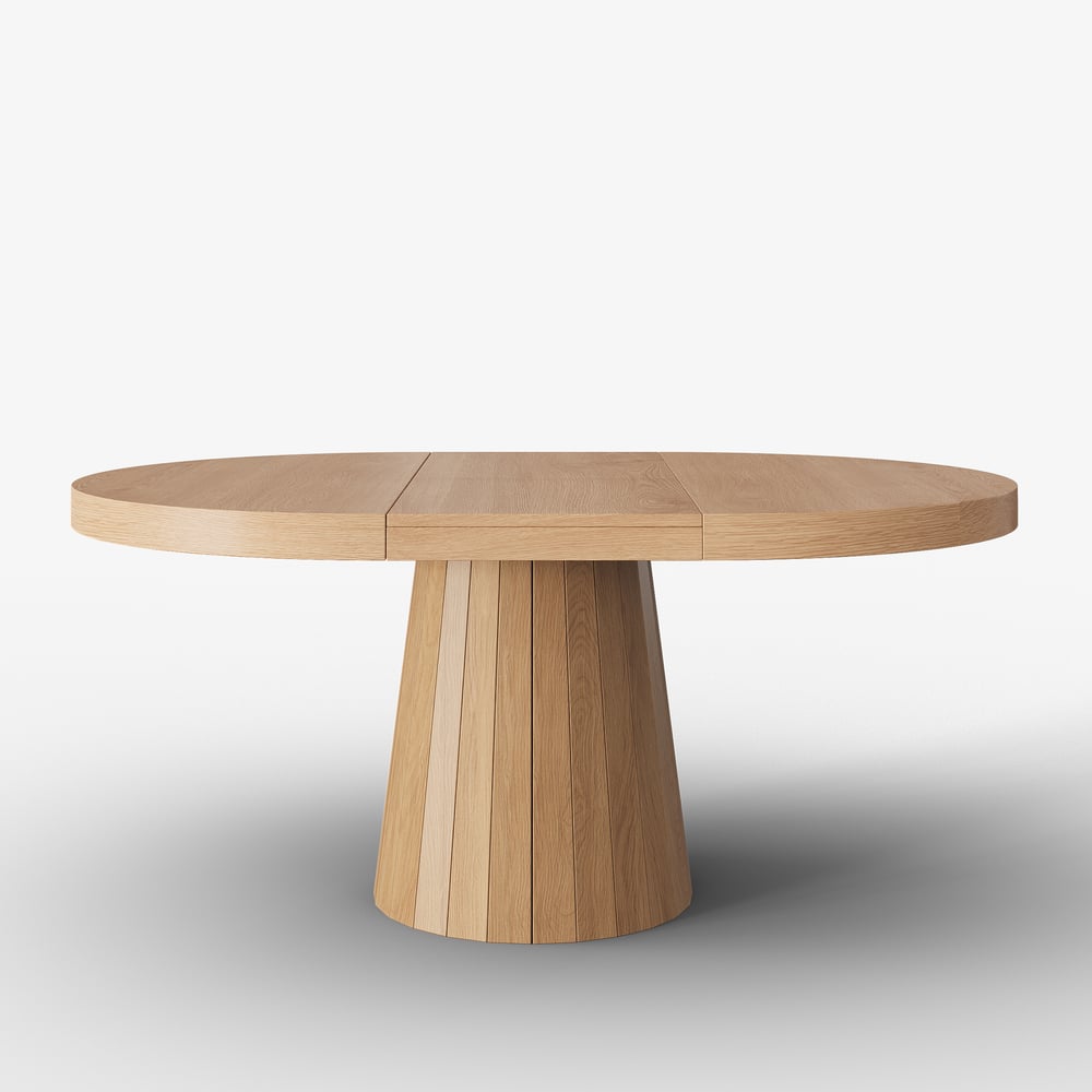 Japandi 39"–55" Extendable Round-to-Oval Wood Dining Table Natural, Seats 4-6 window image