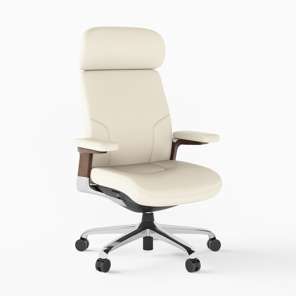 Ivory Genuine Leather Swivel Office Chair with Ergonomic Synchro-Tilt Recline System window image