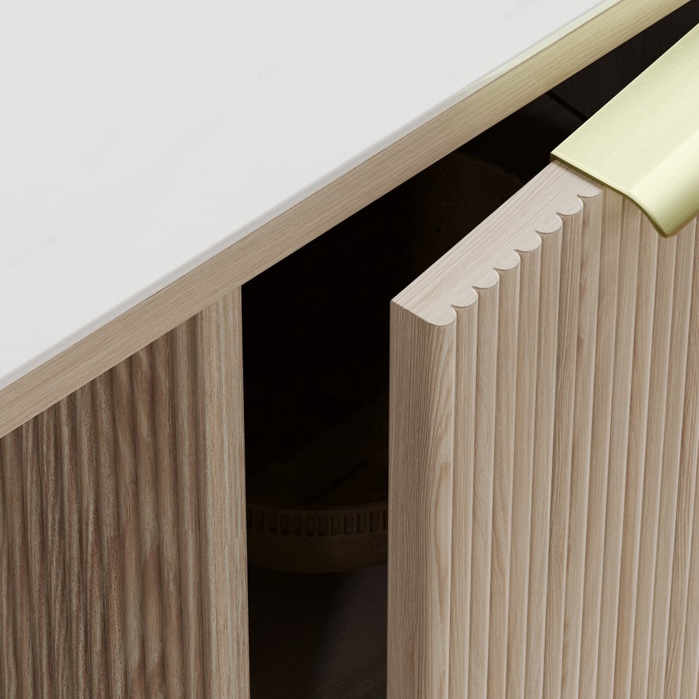 Modern Wash White Ash Wood & Sintered Stone Rectangle Desk with 6 Drawers (63.8") window image