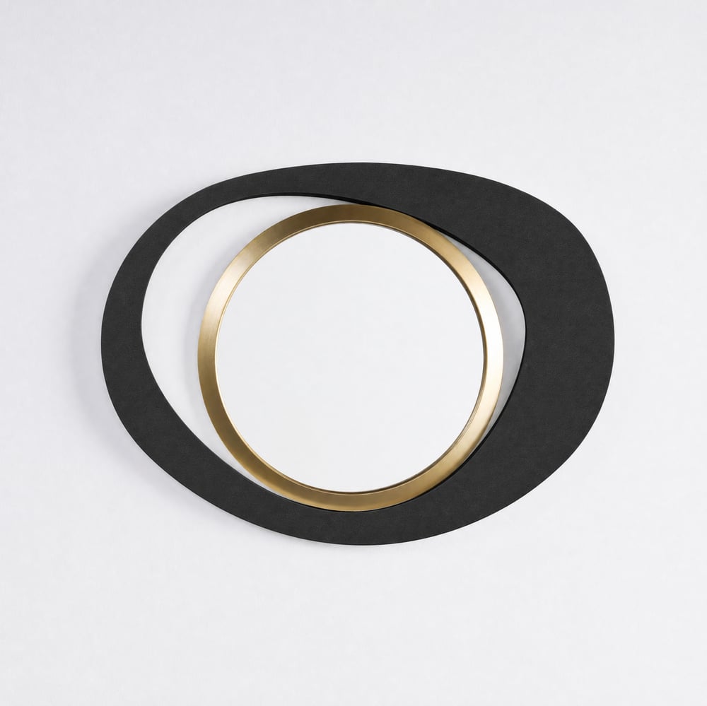 Abstract Wall Mirror, Matte Black and Gold, Horizontal or Vertical window image