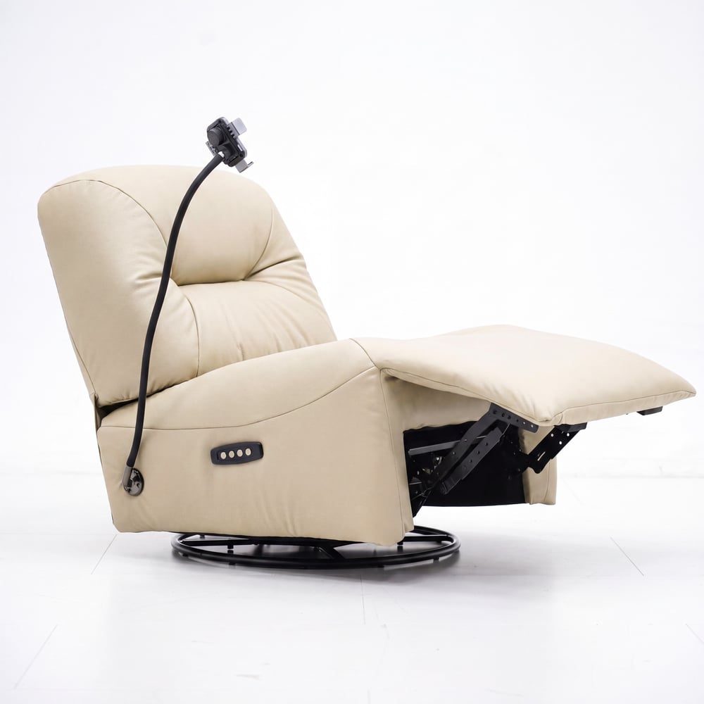 Genuine Leather Power Swivel Rocker Recliner Accent Chair with Phone Holder window image