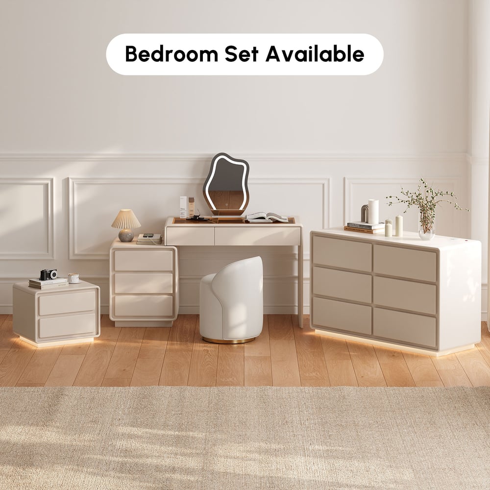 Haloa Matte Warm White Makeup Vanity Set with LED Mirror and Jewelry Storage  (40"-57") window image
