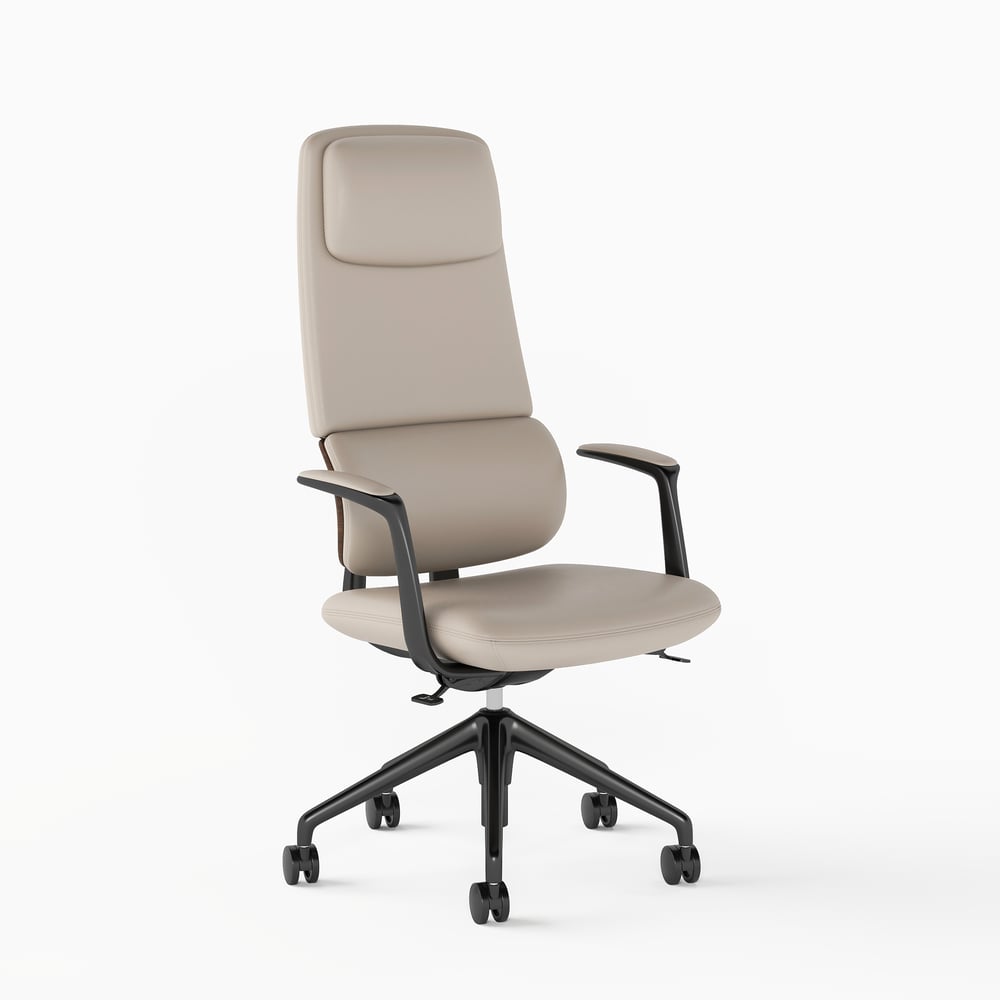 Ergonomic Grey Genuine Leather High Back Reclining Swivel Office Desk Chair window image