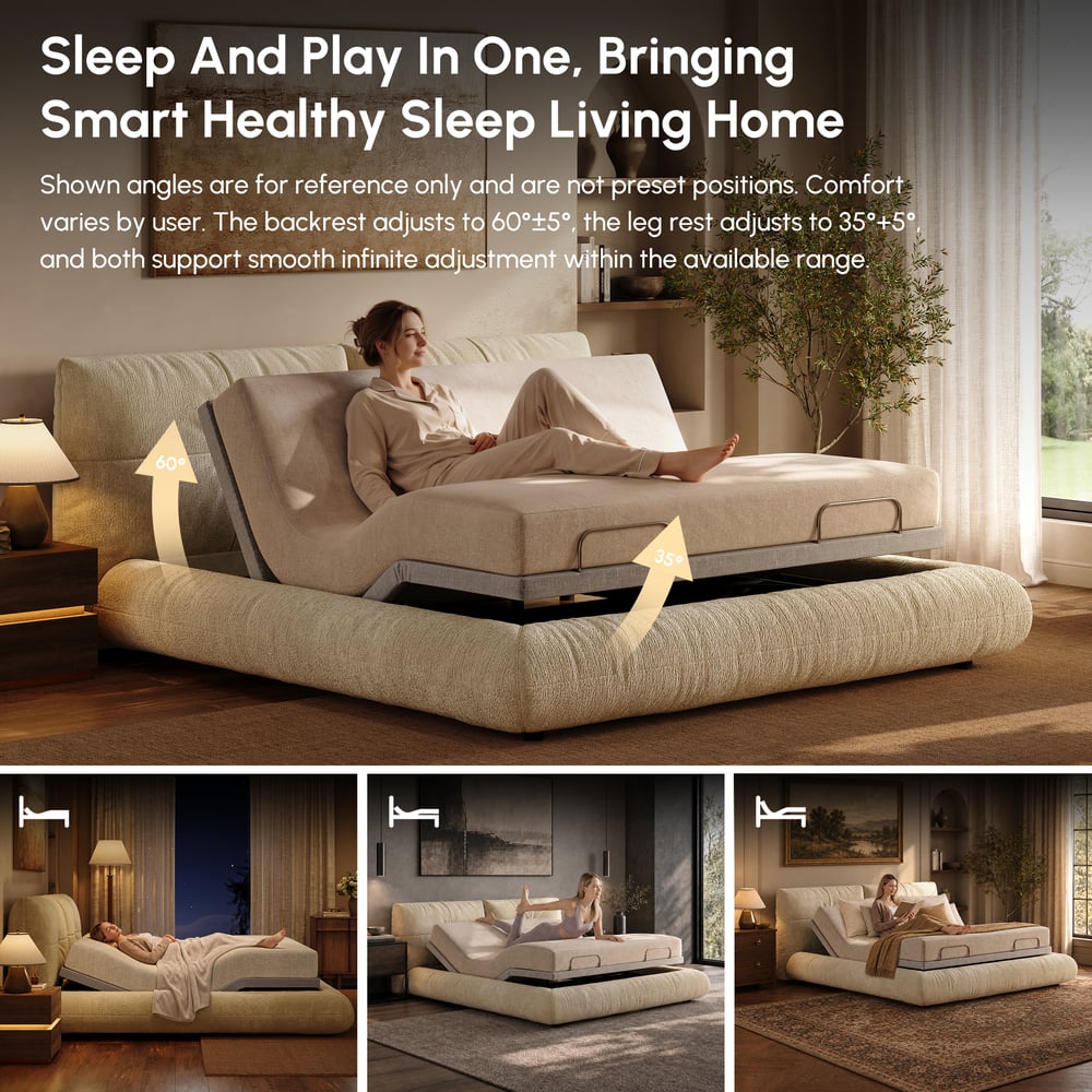 Performance Chenille Smart Bed Set with Adjustable Base, Massage & Zero Gravity. window image