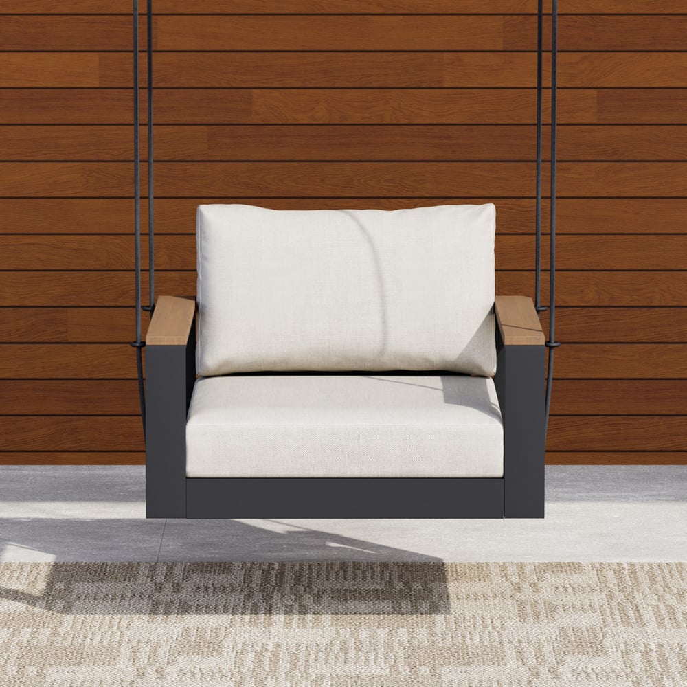 Tevara Outdoor Swing Sofa in Warm White with Cushion & Black Cover window image