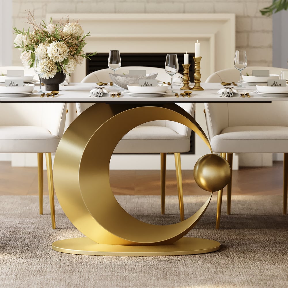 Dining Set 71.3" Rectangle Sintered Stone Table with 6 Chairs window image