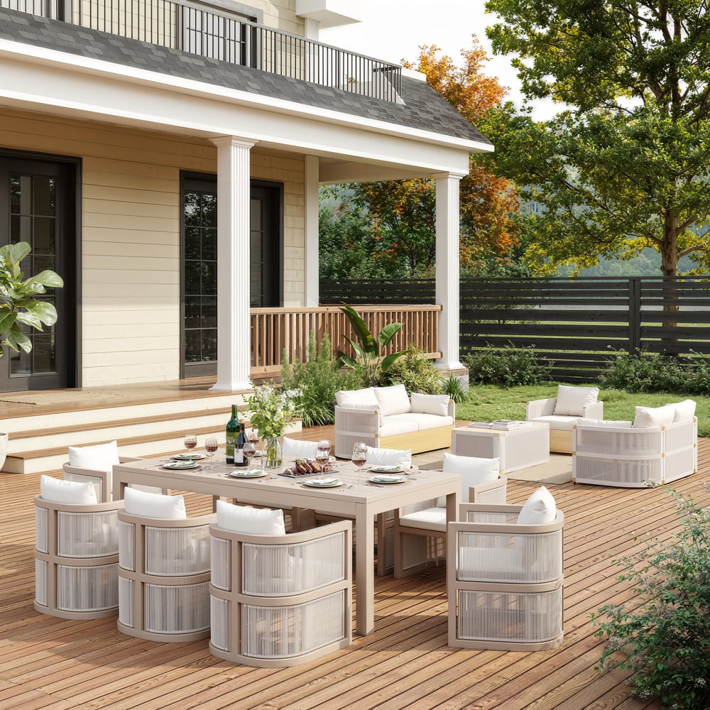 Wevar 2 Pieces Modern Aluminum & Ropes Outdoor Dining Chair Set in Sand & Oatmeal window image
