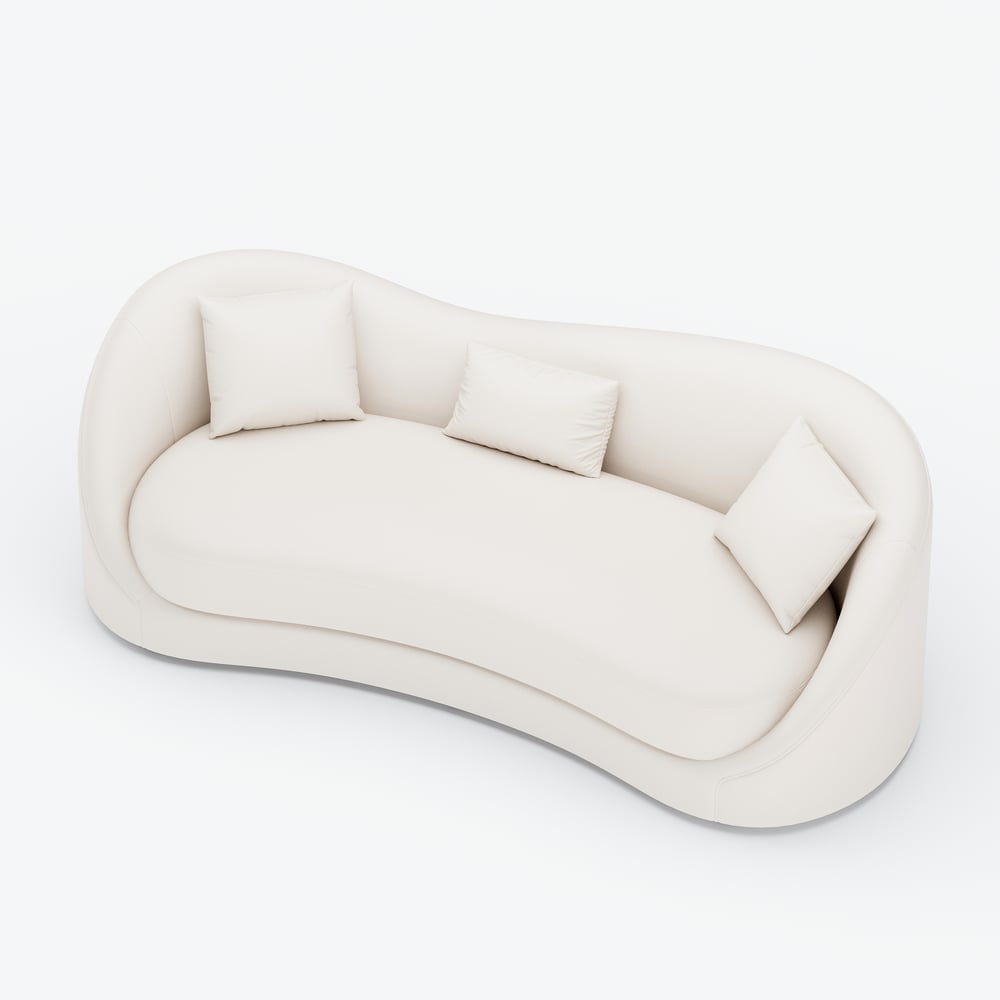 84" Performance Leather Curved Upholstered Sofa with Pillows window image