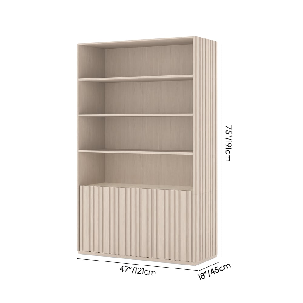 Aura 120cm Boekenkast van Essenhout met Gegroefde Details en Blad van Sintersteen Afbeelding met gewichten en afmetingen