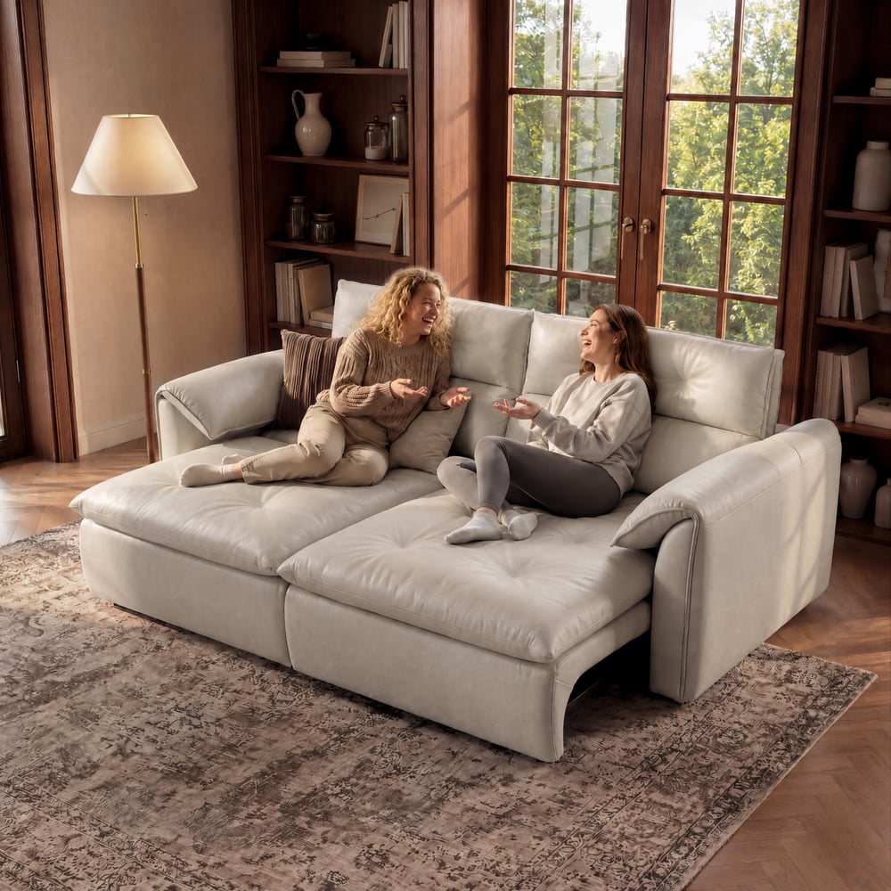 87" 2-Seater Genuine Leather Power Convertible Sleeper Sofa with Adjustable Headrests window image