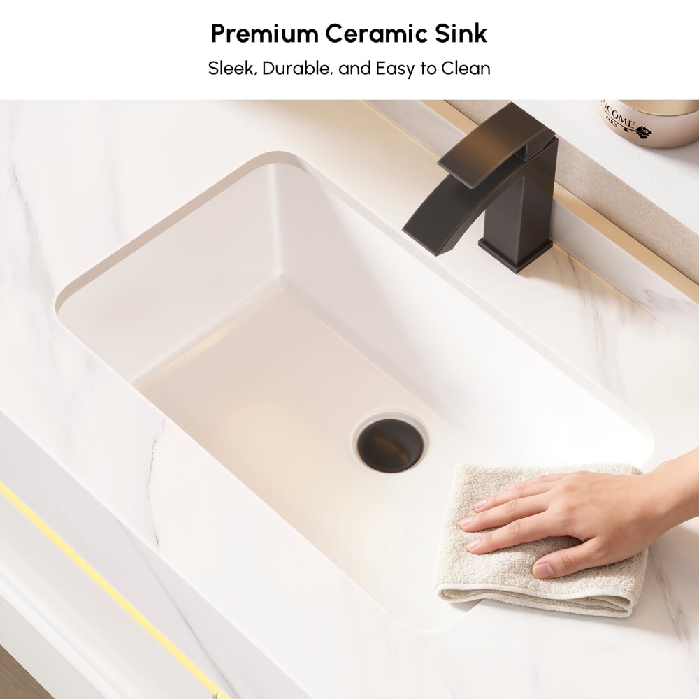 39.4" Wall-Mounted Bathroom Vanity with Sintered Stone Top, LED Sensor Light window image