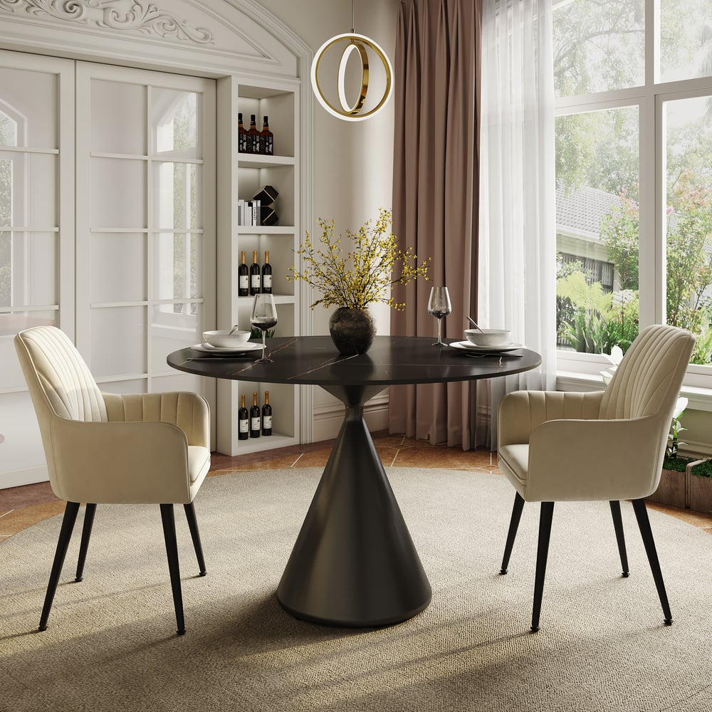 39" Modern Sintered Stone Dining Table Set with 2 Chairs window image