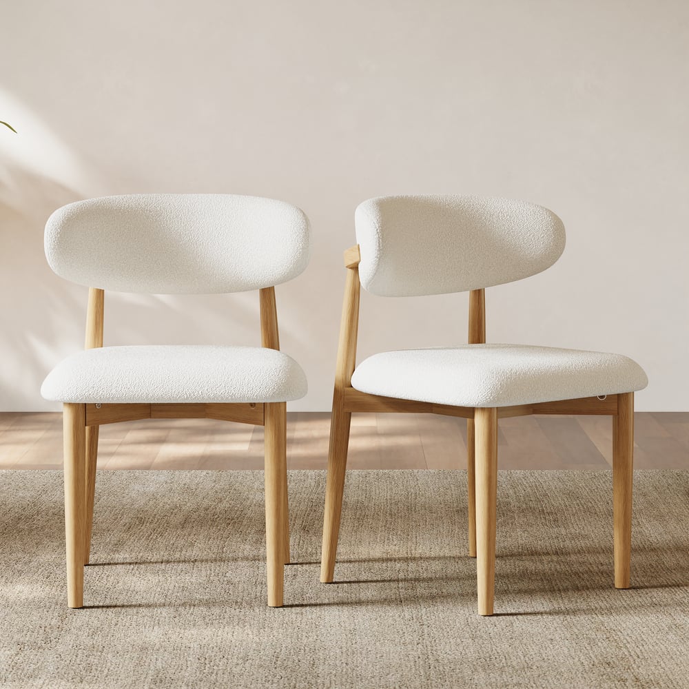 Modern Natural Boucle Dining Chair with Rubber Wood Legs, 1 Piece window image