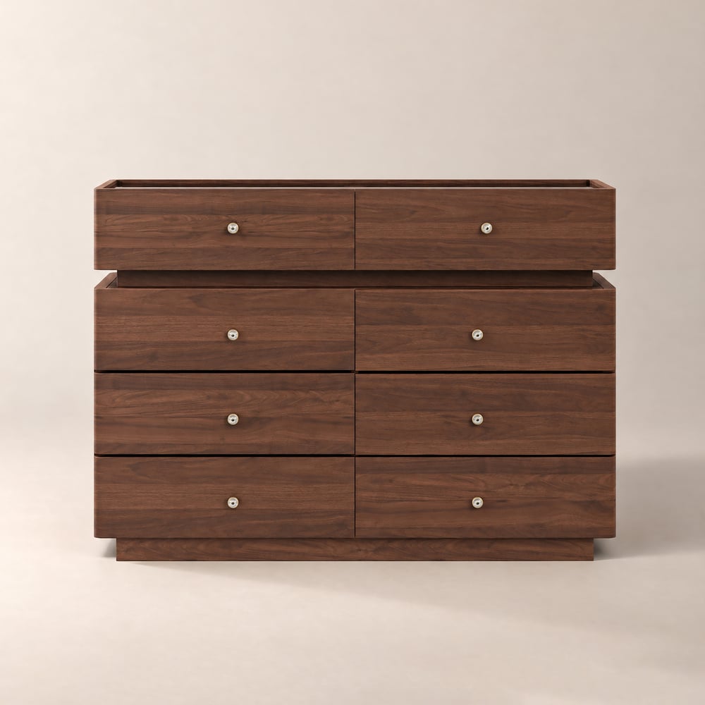 Modern 47" Tempered Glass Top 8-Drawer White Dresser with LED & Jewelry Trays window image