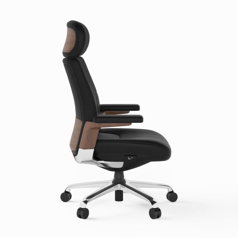 Black Genuine Leather Swivel Office Chair with Ergonomic Synchro-Tilt Recline System window image