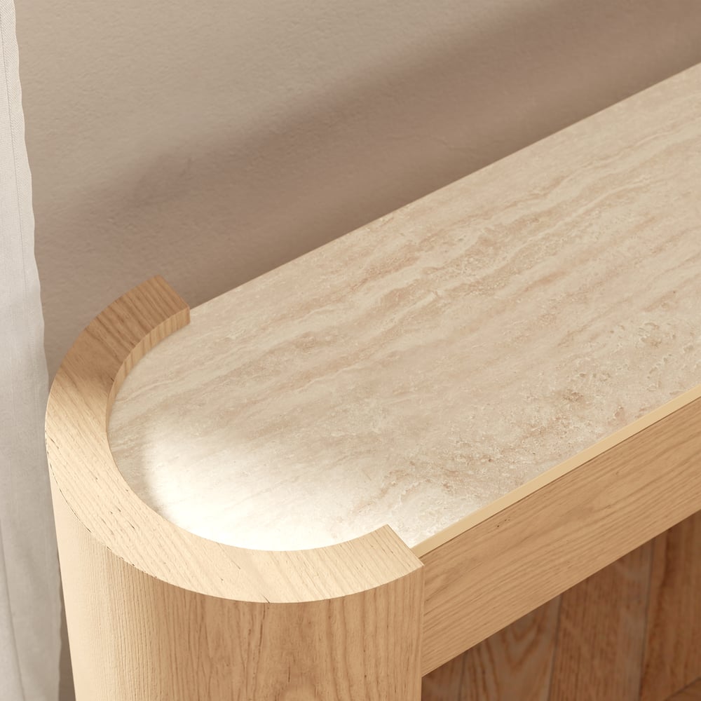 Japandi 60" Oval Sintered Stone Console Table With 2 Drawers window image