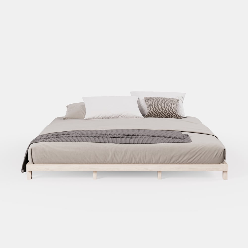 Japanese Style Queen Floor Wood Bed in Whitewash window image