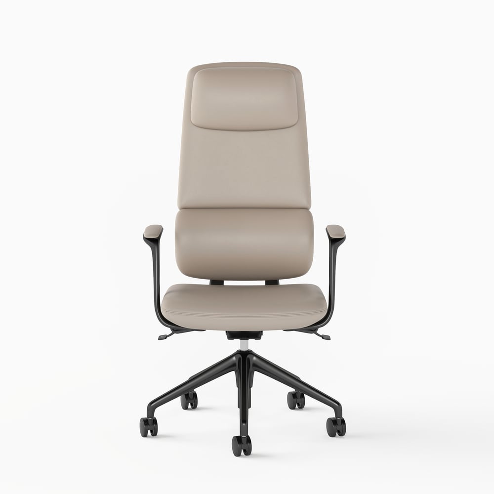 Ergonomic Grey Genuine Leather High Back Reclining Swivel Office Desk Chair window image