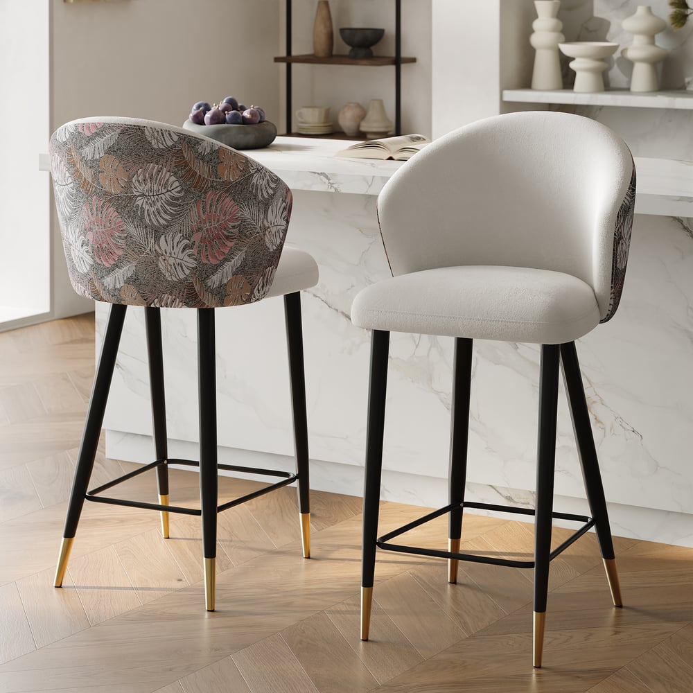 Arcora White Velvet Bar Stool with Upholstered, 1 Piece window image