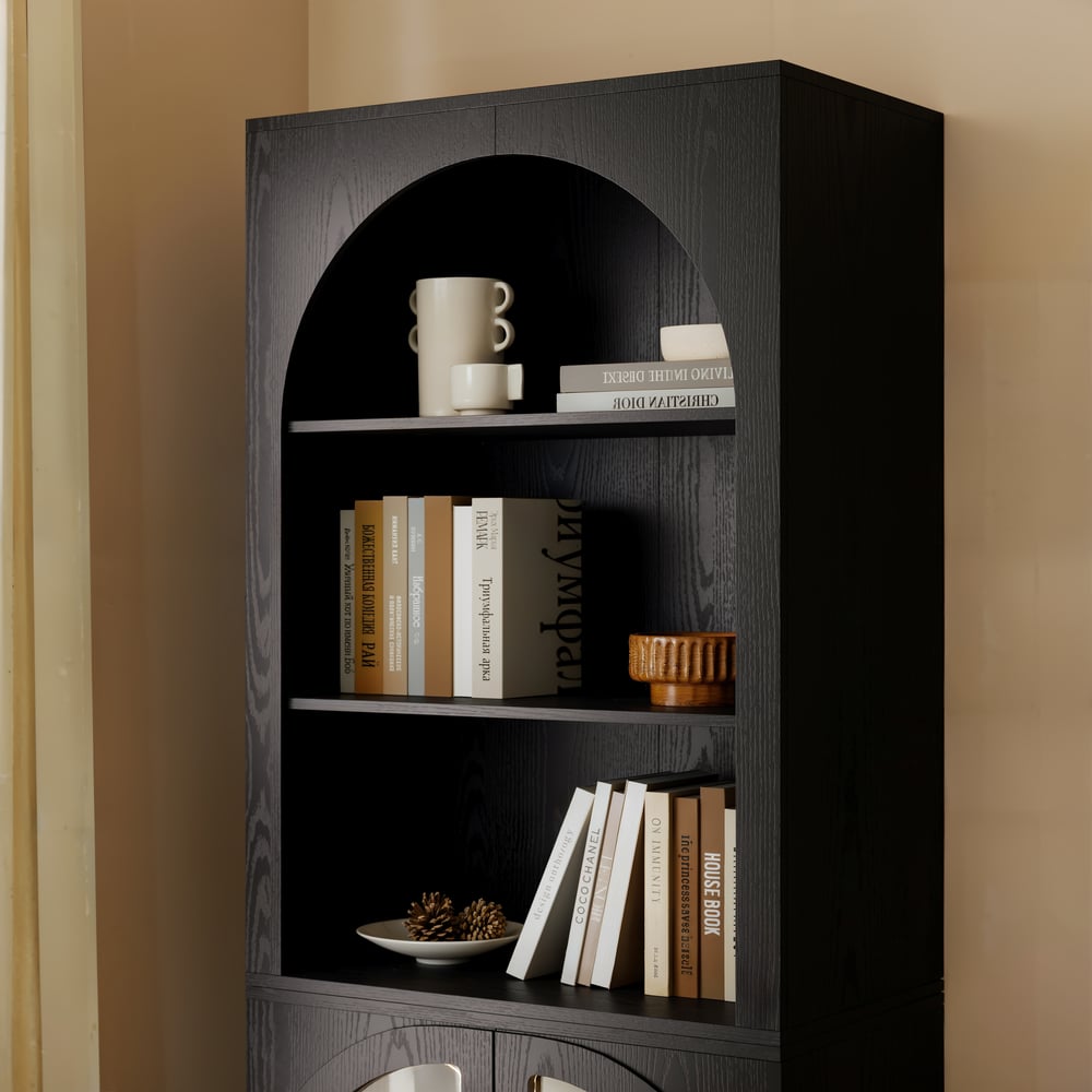 Arune Black Chest Bookcase with Storage Cabinet & LED Light window image