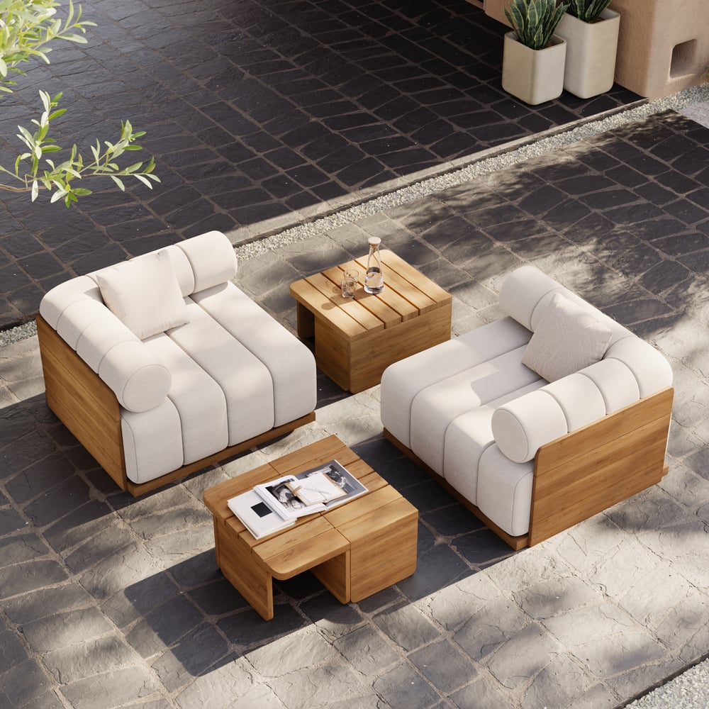 Resaro Teak Wood Deep-Seat 2-Seater Outdoor Sofa Warm White window image