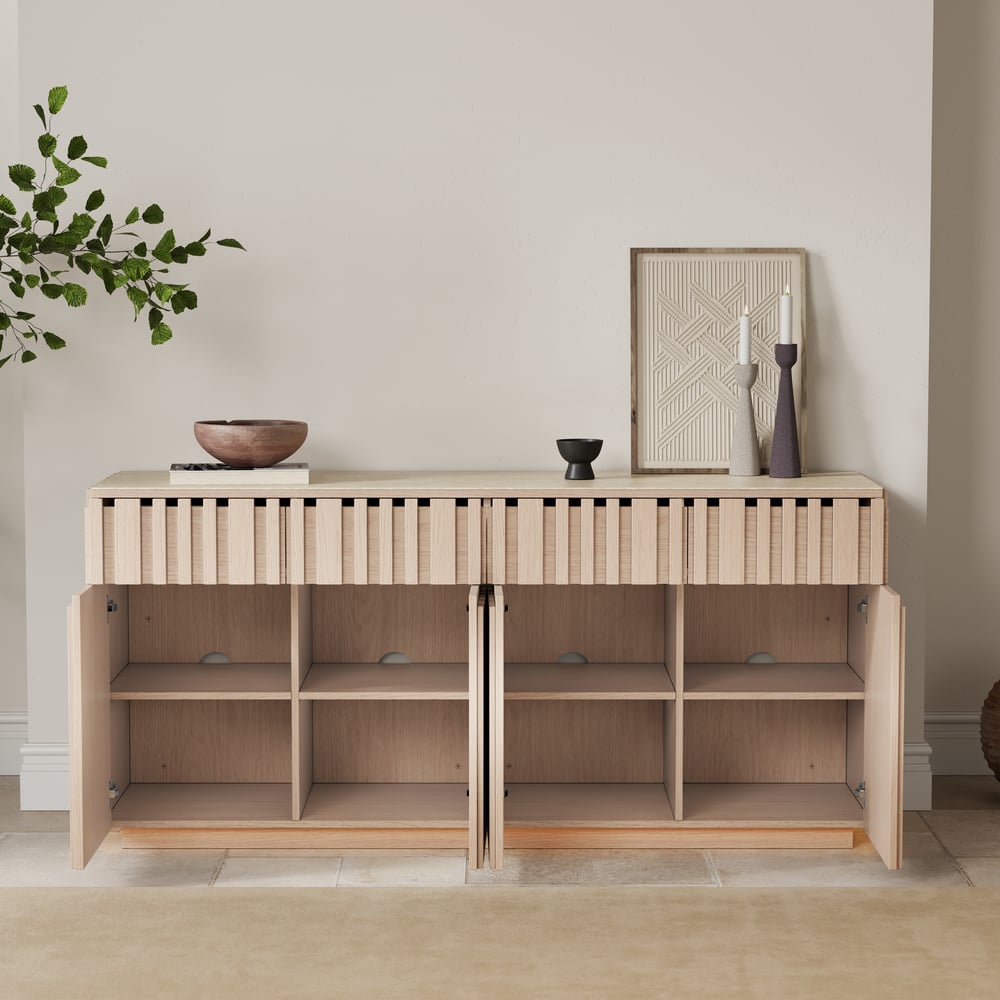 Aura 65" Ash Wood Slatted TV Stand with Sintered Stone Top window image