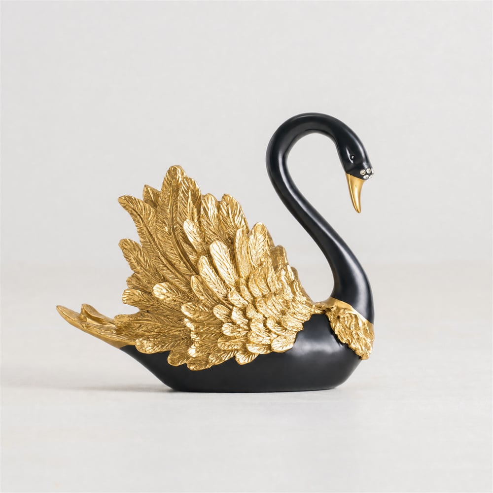 2-Piece Resin Swan Figurines, Black & Gold Decorative Storage Set window image