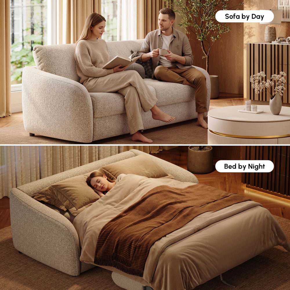 Sofá-cama de chenille com desempenho moderno Imagem da janela