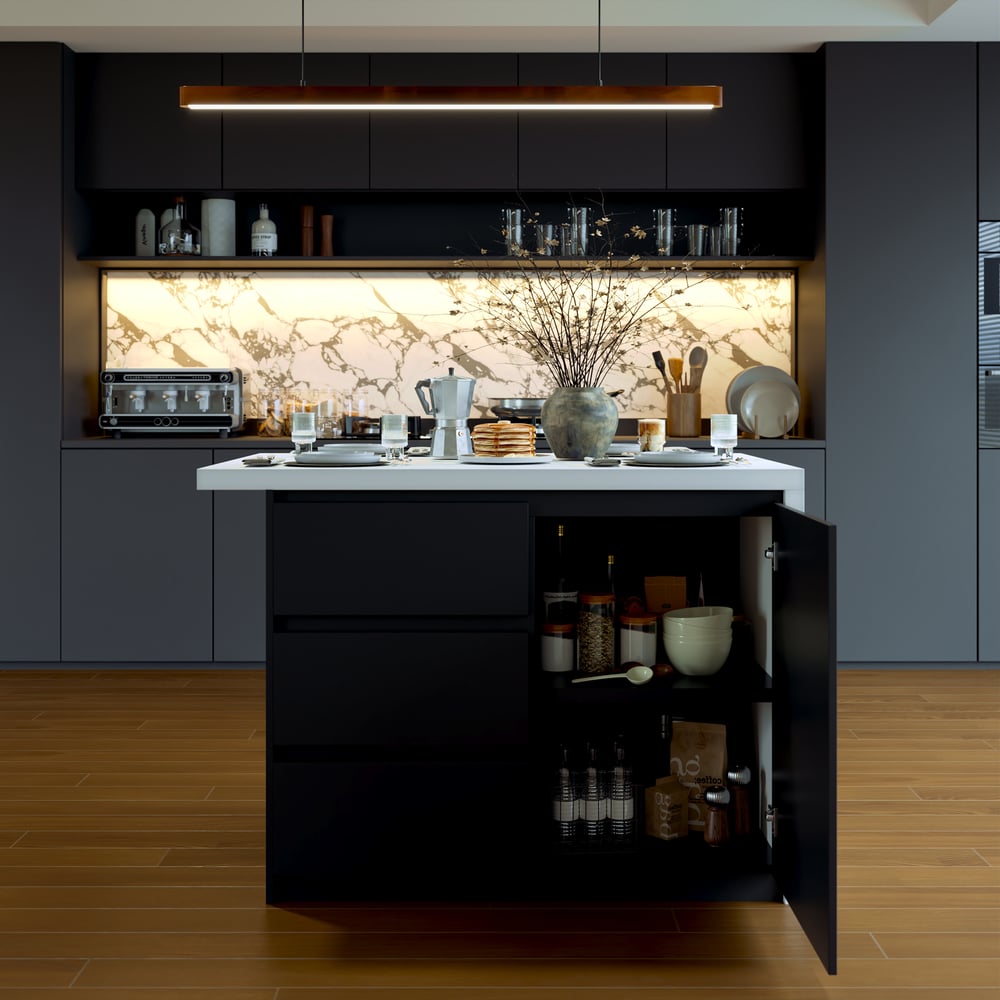 Modern 50" Wood Kitchen Island with Storage, White & Black window image