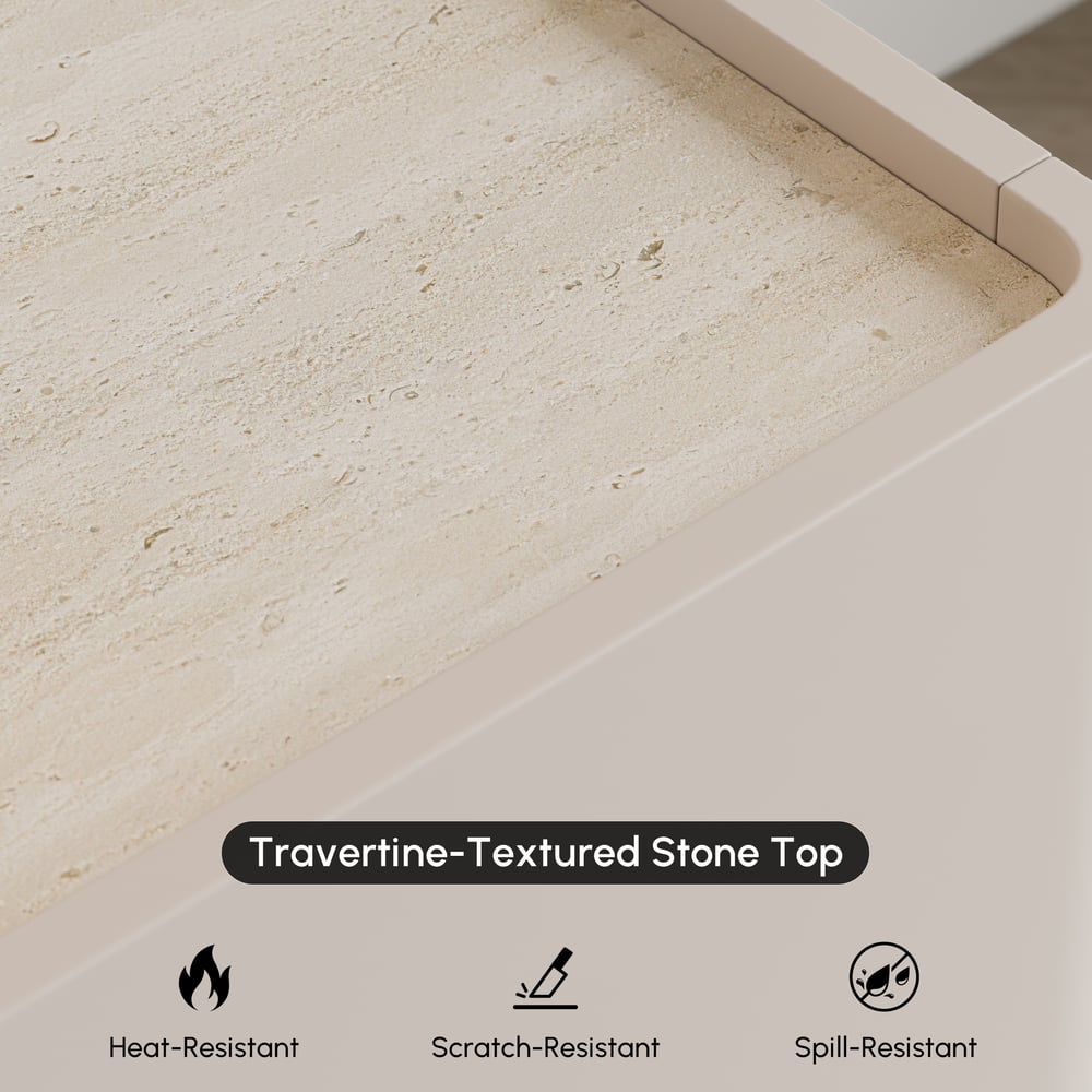 Table de chevet intelligente de 20" à 2 tiroirs avec plateau en pierre frittée et station de charge image de fenêtre