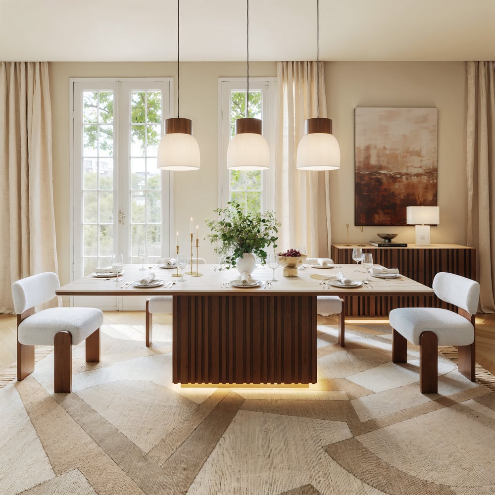 84" Faux Travertine Rectangular Dining Table with Sintered Stone Top, Seat 8 window image