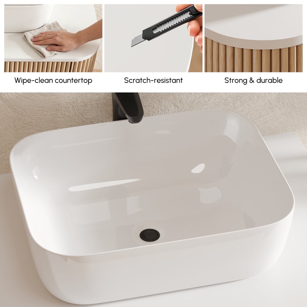 32" Fluted Single Bathroom Vanity with Vessel Sink Freestanding Design window image