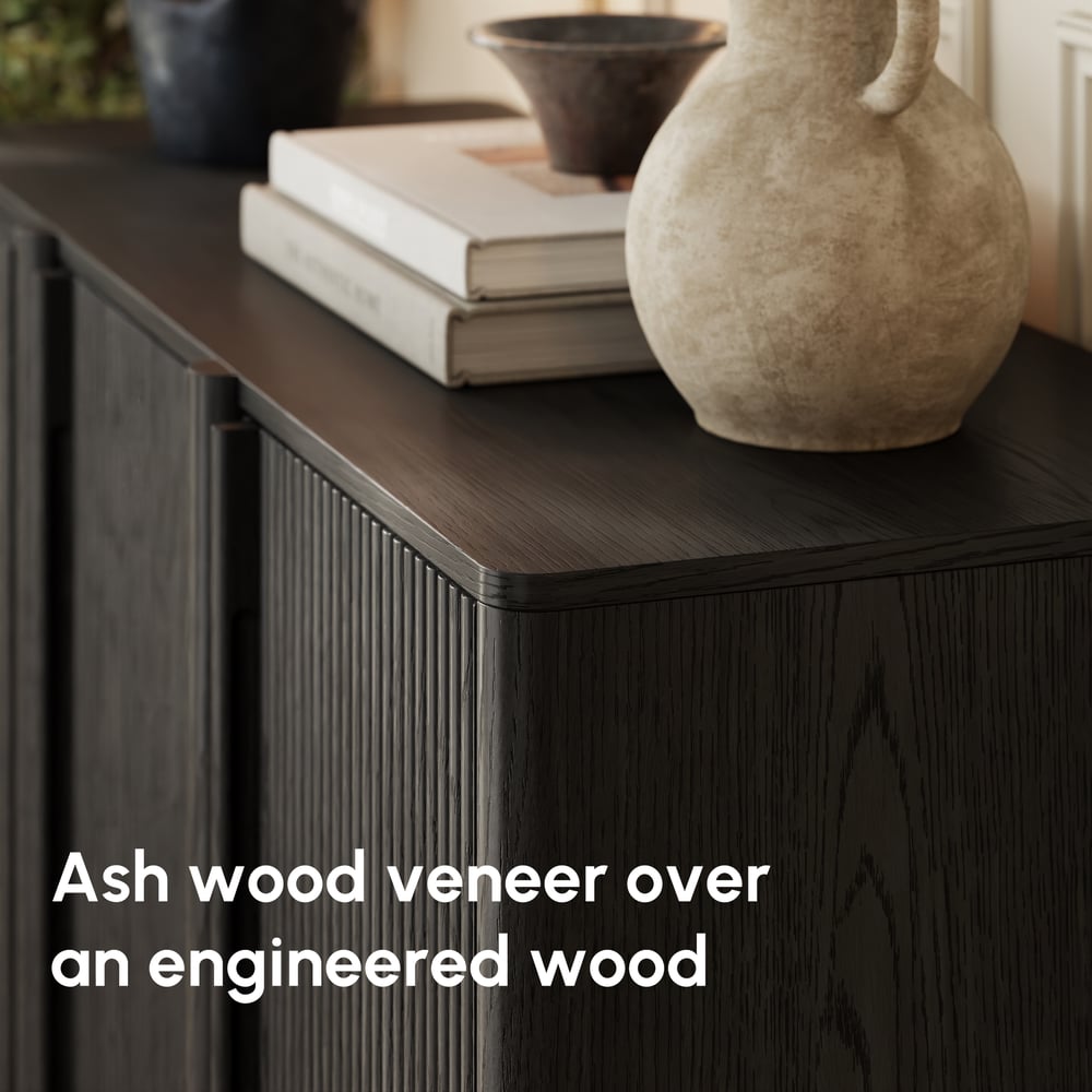 Lineva 48" Ash Wood Veneer Shoe Storage Fluted Entryway Cabinet window image