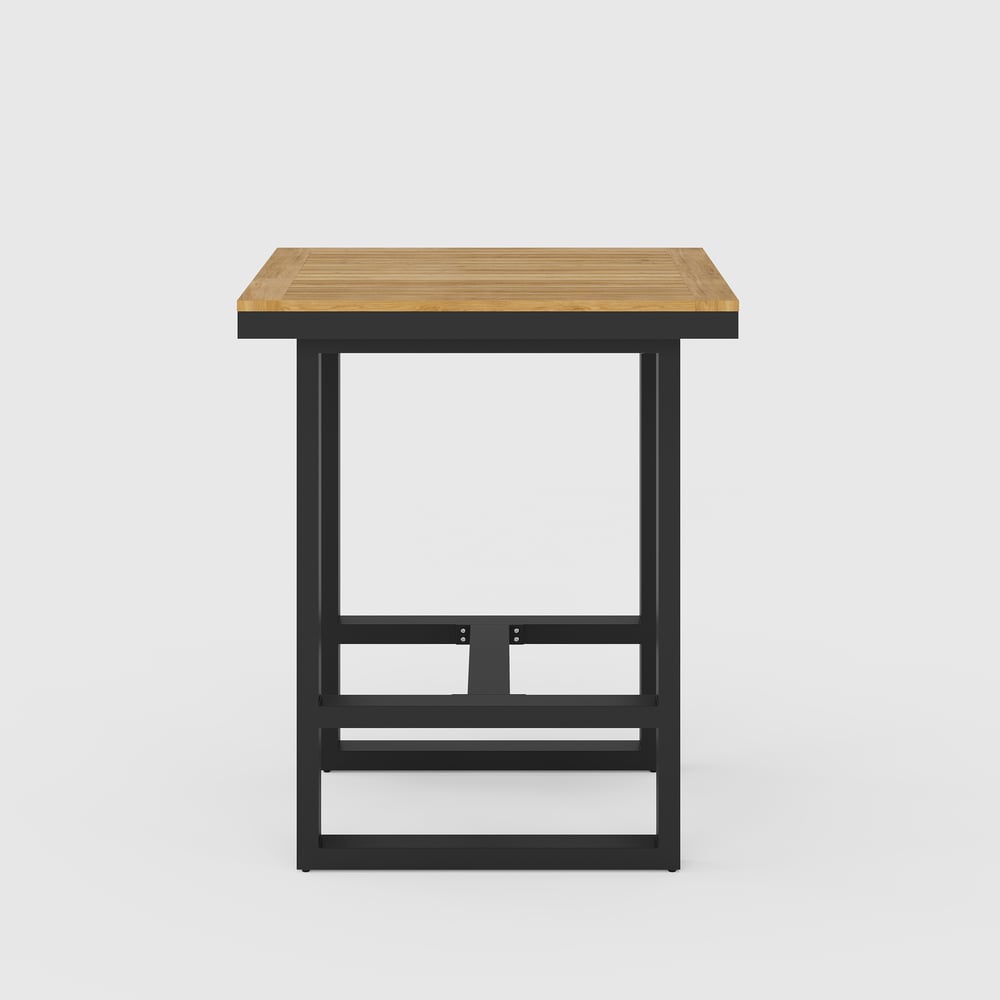Ensemble de table de bar moderne d'extérieur 3 pièces en bois de teck Tevara avec 2 chaises image de fenêtre