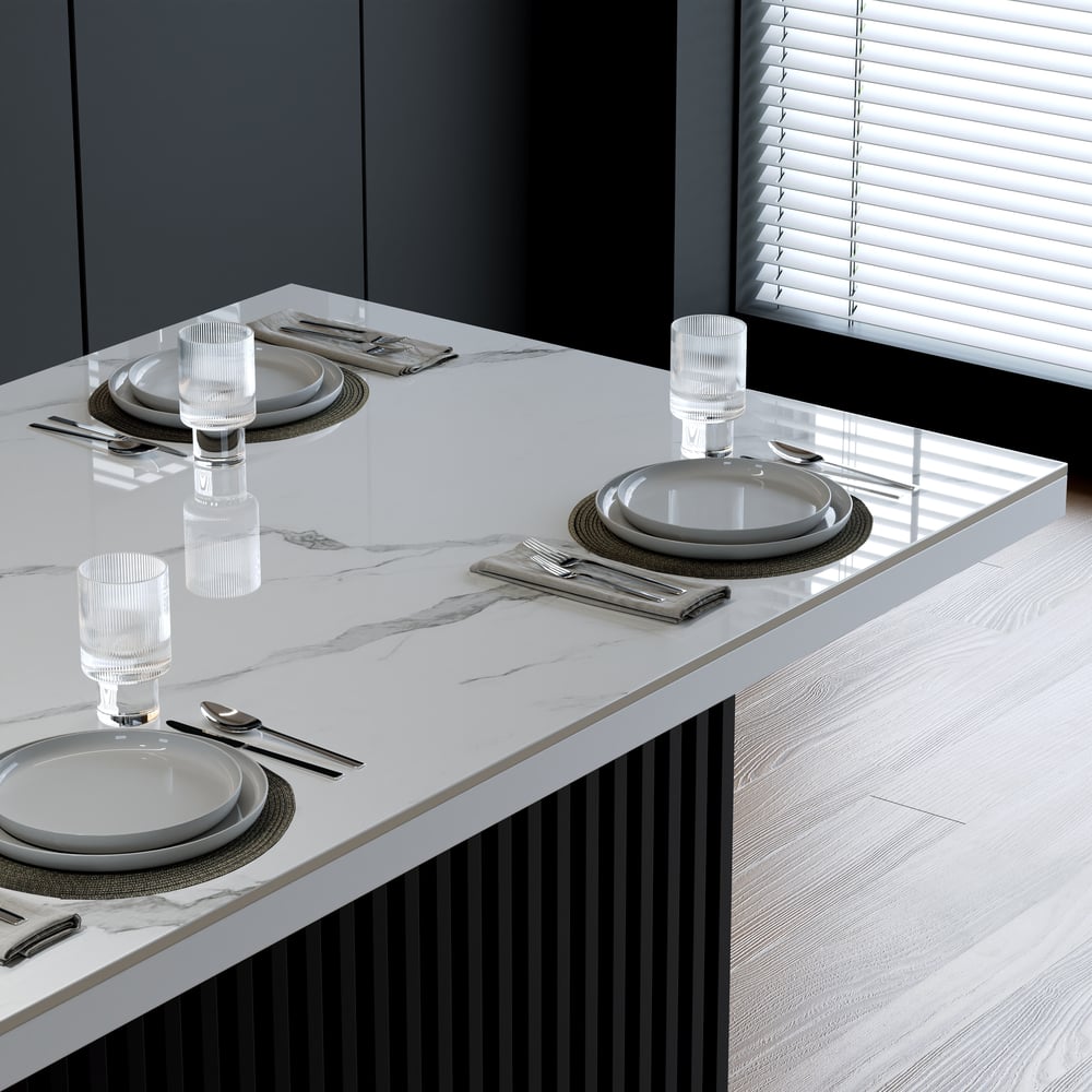 Modern 50" Glossy Sintered Stone Kitchen Island with Storage, White & Black window image