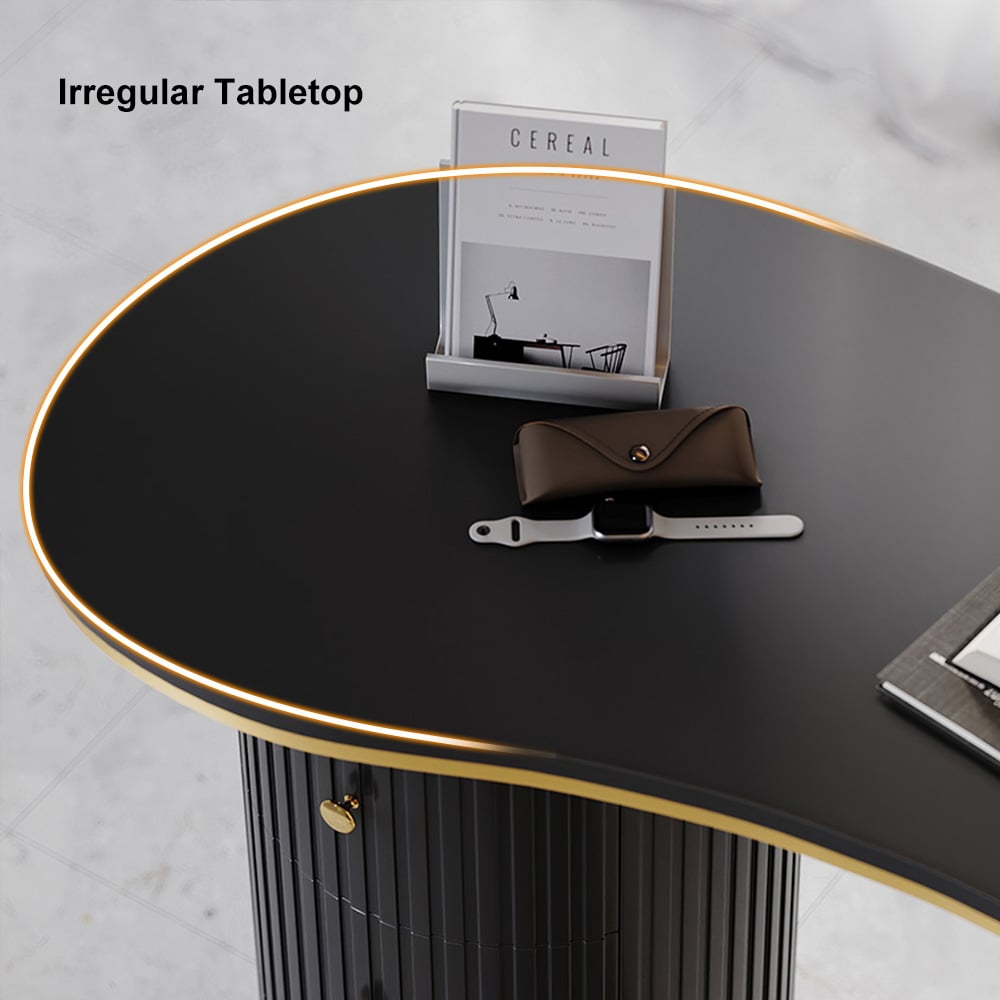 Matte Black Curved Wooden Office Desk & Adjustable Swivel Executive Chair in Black window image
