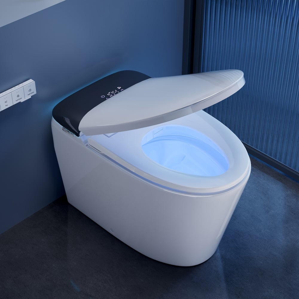 Smart Bidet Toilet with Built-in Tank, Foam Shield, ADA Seat Height, Auto-Open Lid window image