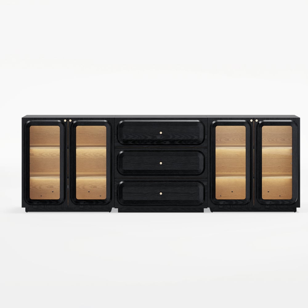 94" TV Stand with Chest Cabinet, Drawers and LED window image